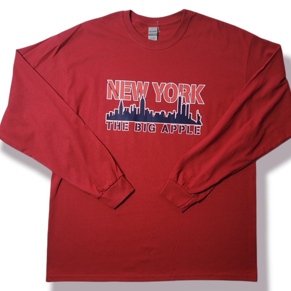 New York The Big Apple NYC Long Sleeve Red T-shirt Tee Adults Size XL
